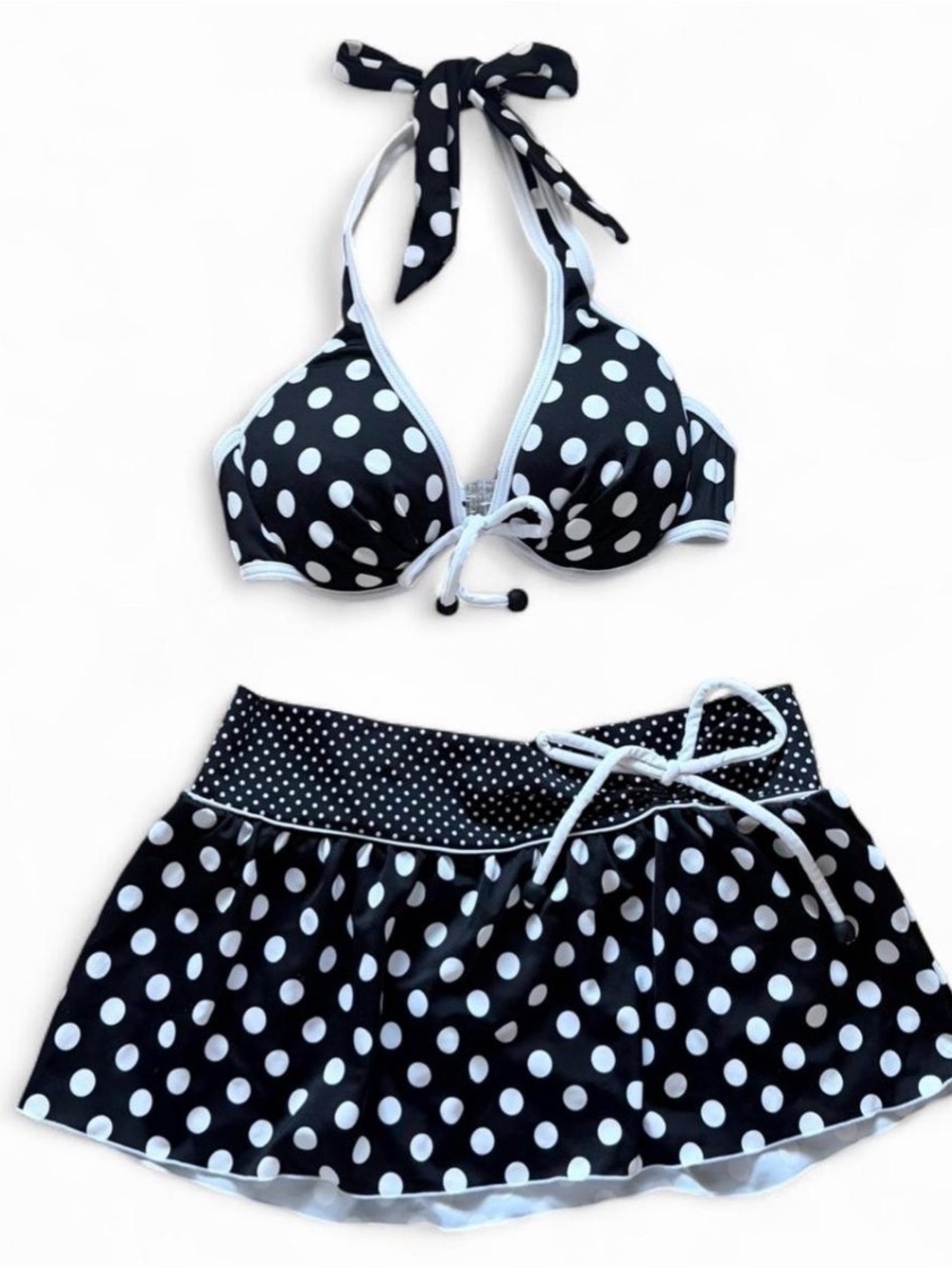 Black and White Polka Dot Bikini with Skirt